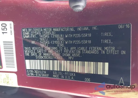 2016 Toyota Sienna Xle 7 Passenger from USA, damaged, VIN 5TDDK3DC8GS143643